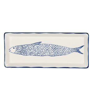 Servírovací talíř s modrým dekorem ryby Atalante - 30*12*2 cm