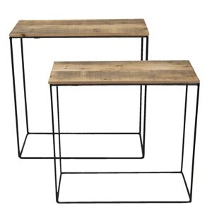 Set 2 odkládacích stolků s recyklovaným dřevem - 60*25*65 cm / 55*22*56 cm
