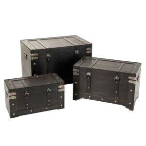 Set 3ks černých dřevěných kufrů Retro - 75*47*52 cm