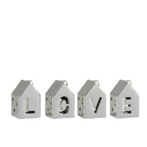 Set 4 stříbrných domečků s nápisem Love - 7*7*11 cm