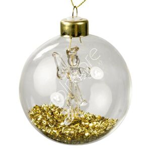 Set 4ks zlatá skleněná vánoční ozdoba s andílkem a zlatými glitry - Ø 8 cm Colmore by Diga