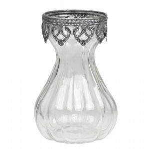 Skleněná dekorační váza s kovovým zdobením Hyacinth -  Ø 9*15cm Chic Antique