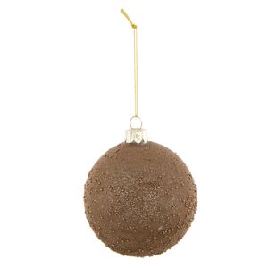 Skleněná vánoční koule s hnědými perličkami - Ø 8*9 cm