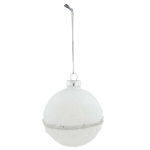 Skleněná vánoční koule s krajkou a perličkami - Ø 8 cm