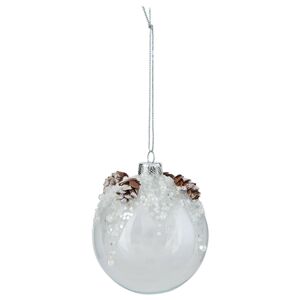 Skleněná vánoční koule s perličkami a šiškami - Ø 8 cm