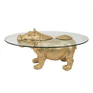 Skleněný ddkládací stolek se zlatým hrošíkem Hippopotamus - 80*50*37 cm Clayre & Eef