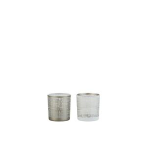 Skleněný svícen na čajovou svíčku Ibiza šedý/bílý - 7,3*7,3*8 cm