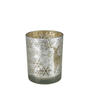 Skleněný svícen na čajovou svíčku s jelenem - Ø 7*8cm