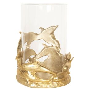 Skleněný svícen na čajovou svíčku Zlatý delfín - ∅ 20*26 cm
