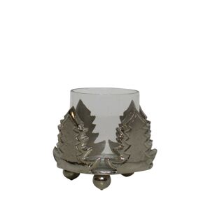 Skleněný svícen se stříbrnou dekorací borovic - 8,5*8,5*8cm