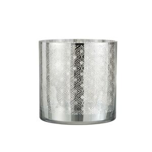 Skleněný svícen se stříbrným ornamentem Oriental silver - Ø 24*24cm