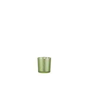 Skleněný  svícen se zelenými listy na čajovou svíčku - 7,3*7,3*8 cm