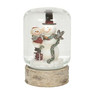 Sněžítko se sněhuláčky s podstavcem v imitaci dřeva – Ø 6*10 cm