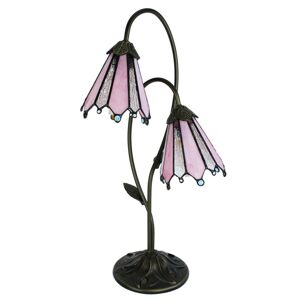 Stolní lampa Tiffany Flowerbell pink - 35*18*61 cm E14/max 2*25W Clayre & Eef