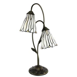 Stolní Tiffany lampa 2 stínidla hnědé kamínky BrownEye - 35*18*61 cm E14/max 2*25W Clayre & Eef