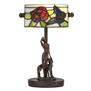 Stolní vitrážová lampa Tiffany s dámou se psem - 17*15*28 cm E14/max 1*25W