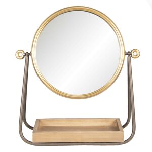 Stolní zrcadlo s dřevěnou poličkou - 40*14*42 cm