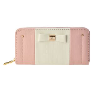 Středně velká růžovo bílá peněženka s mašličkou a zirkonem se zapínáním na zip- 19*10 cm