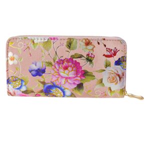 Středně velká světle růžová peněženka s květinami se zapínáním na zip.  19*10 cm