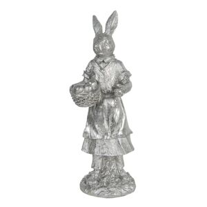Stříbrná dekorace králíka s košíkem s vajíčky Métallique - 13*12*34 cm