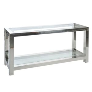 Stříbrný kovový konzolový stolek se skleněnou deskou Luxx - 140*40*70cm