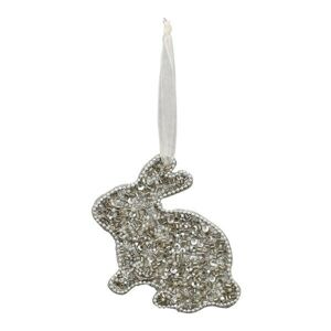 Stříbrný velikonoční králíček s korálky na stužce Fli - 10*8 cm Exner