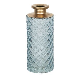 Světle modrá skleněná váza se zlatým hrdlem - Ø 5*13 cm