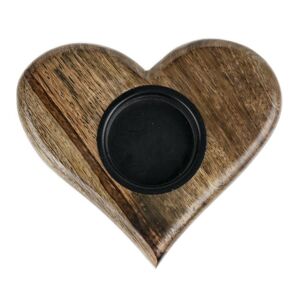 Svícen ve tvaru srdce z mangového dřeva na čajovou svíčku - 16*19*3cm Mars & More