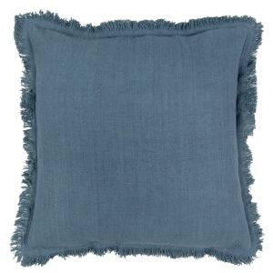 Tmavě modrý bavlněný polštář s trásněmi - 45*45 cm