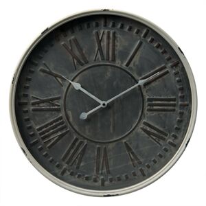 Tmavě šedé nástěnné hodiny s římskými číslicemi a patinou - Ø 48*6 cm