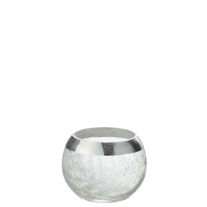 Transparentní skleněný kulatý svicen na čajovou svíčku se stříbrným zdobením - Ø  10,5*7 cm
