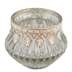 Transparentní skleněný svícen na čajovou svíčku se zdobným okrajem - Ø 7*6 cm Clayre & Eef
