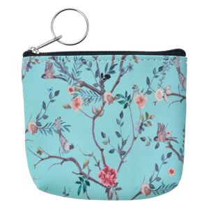 Tyrkysová peněženka s květy a ptáčky - 10*8 cm