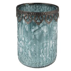 Tyrkysový skleněný svícen na čajovou svíčku se zdobným okrajem - Ø 11*14 cm Clayre & Eef