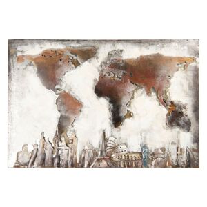 Umělecký kovový obraz - Mapa světa - 90*4*60 cm