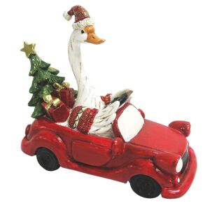 Vánoční dekorace Husa v autě s dárky - 14*6*12 cm