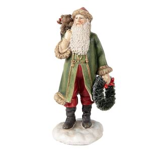 Vánoční dekorace socha Santa v zeleném s věnečkem - 7*7*15 cm Clayre & Eef