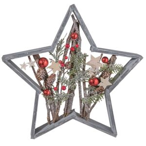 Vánoční dřevěná hvězda s dekoracemi  - 39*5*39 cm