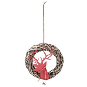 Vánoční závěsný ratanový věnec s Jelenem - Ø 25*7*40 cm