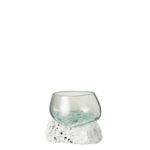 Váza z recyklovaného skla na bílém lávovém kameni Lava S - 20*19*15 cm