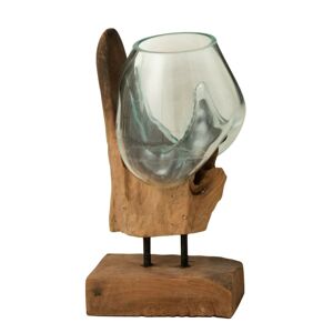 Váza z recyklovaného skla na dřevu Gamal - 20*13*35 cm J-Line by Jolipa