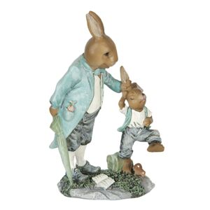 Velikonoční dekorace králíka tahajícího králíčka za uši - 12*7*19 cm