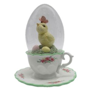 Velikonoční dekorace Kuře ve skleněném vajíčku - 12*15 cm