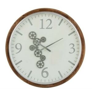 Velké nástěnné hodiny s dřevěným rámem a ozubenými kolečky Laudine L  - Ø 75*6 cm
