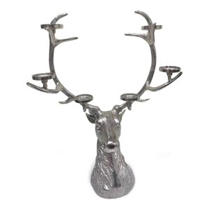 Velký stříbrný kovový svícen hlava jelena s šesti miskami na svíčku   - 65*30*84cm