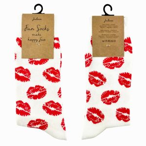 Veselé bílé ponožky s pusinkami - 39-41
