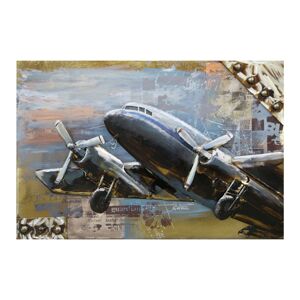 Vintage kovový obraz na stěnu s letadlem - 120*80*7 cm