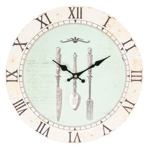 Vintage nástěnné hodiny s patinou a motivem příborů - Ø 34*3 cm / 1*AA