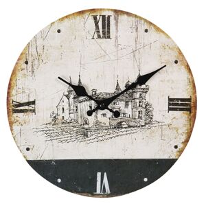 Vintage nástěnné hodiny se zámkem a patinou – Ø 30*3 cm / 1*AA