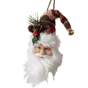 Závěsná dekorace hlava Santa s barevnou čepicí - 10*9*28 cm Clayre & Eef